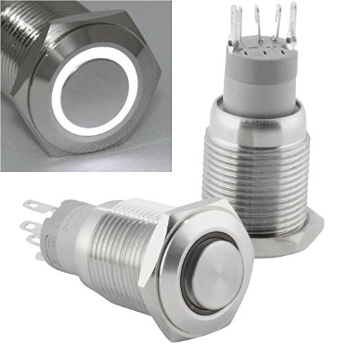 JacobsParts Momentary Pushbutton Starter Switch Circular Metal Silver with