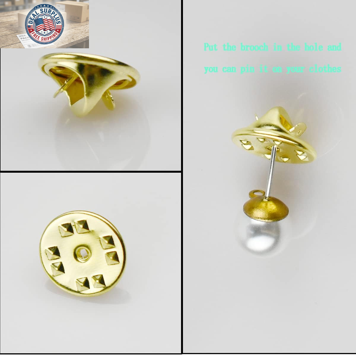 100PCS Pin Backs, Metal Locking Pin Backs, Brass Clutch for Brooch Tie Hat Badge