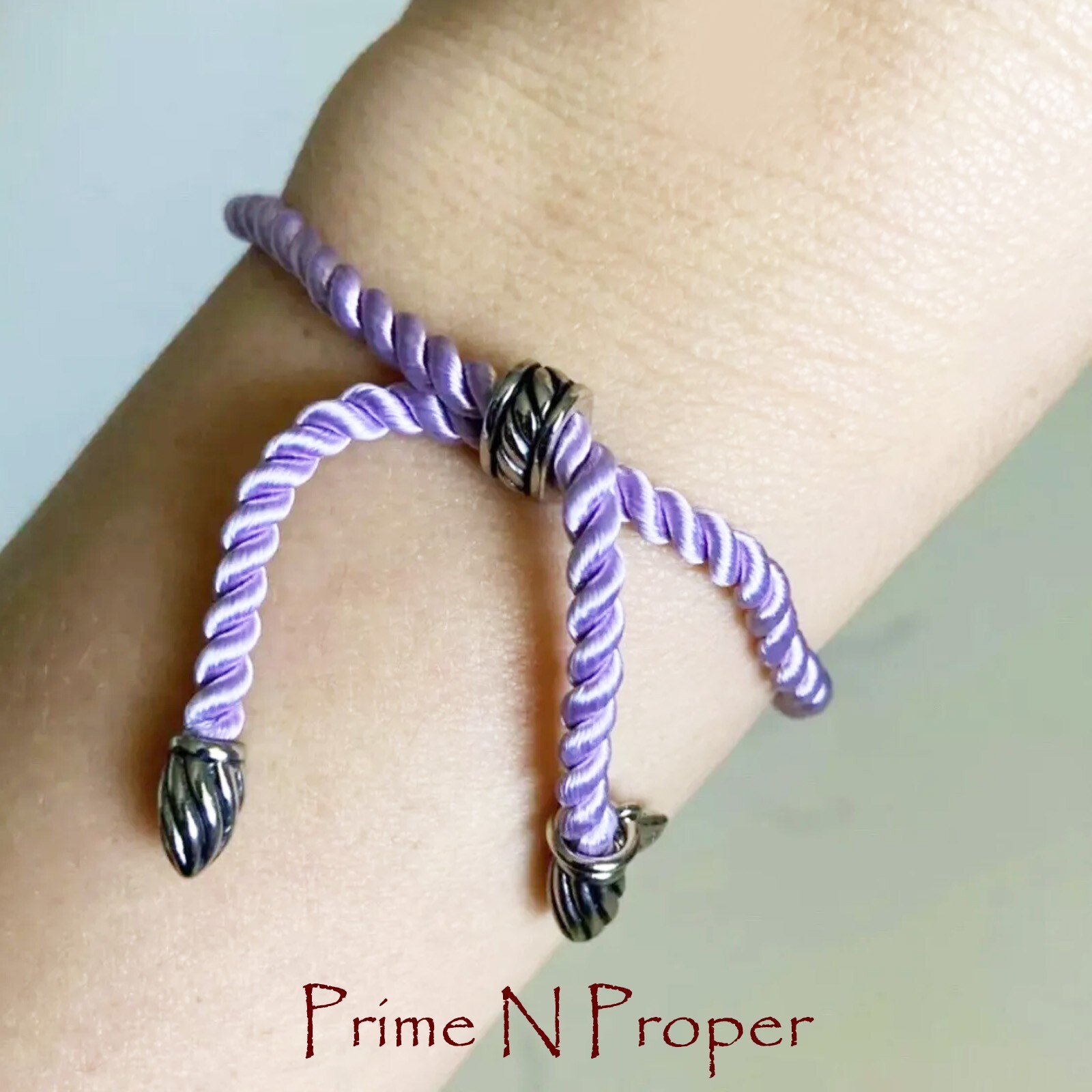David Yurman Sterling Silver Lavender Silk Rope Adjustable Cord Bracelet