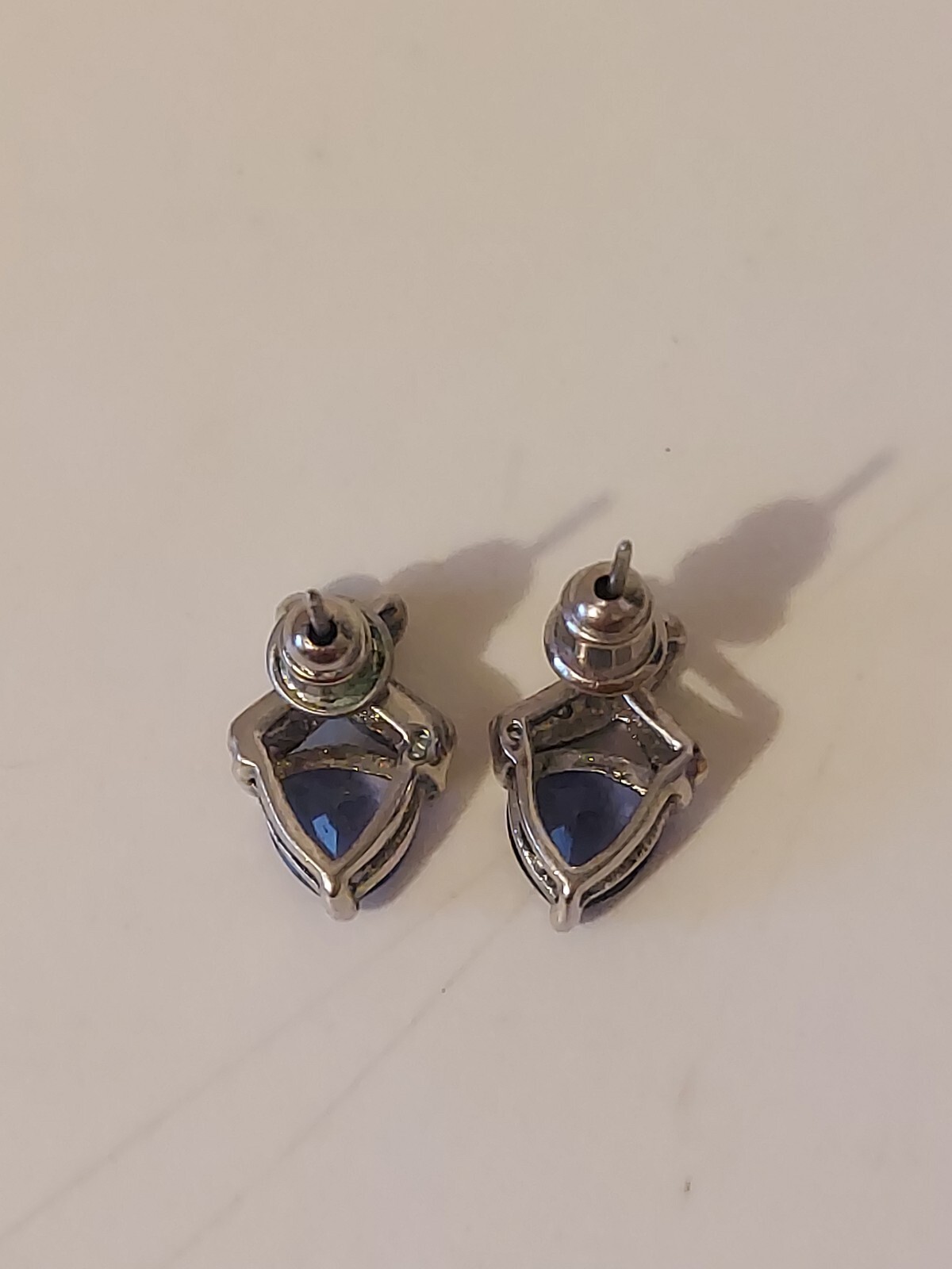 Silver Simulated Tanzanite Cubic Zirconia Pierced Stud Earrings