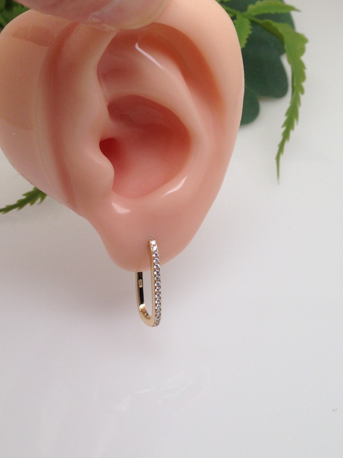925 Sterling Silver CZ Gold Rectangle U Hoop Earrings Men Women 19mm/17mm x1.4mm