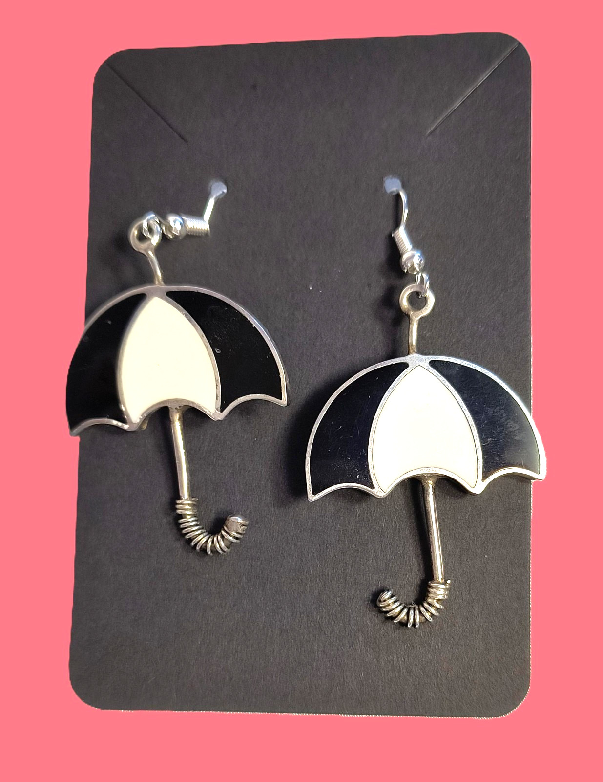Umbrella Charm Dangle/Drop Earrings Multicolor Enamel Metal Hook Closure 2 1/4″