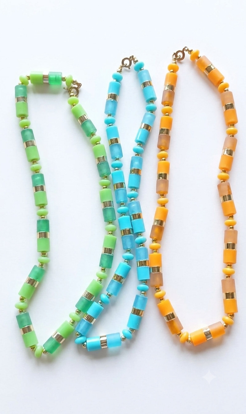 Lot of 10 Vintage Italian Plastic Bead Necklaces – Colorful Summer Jewelry Set