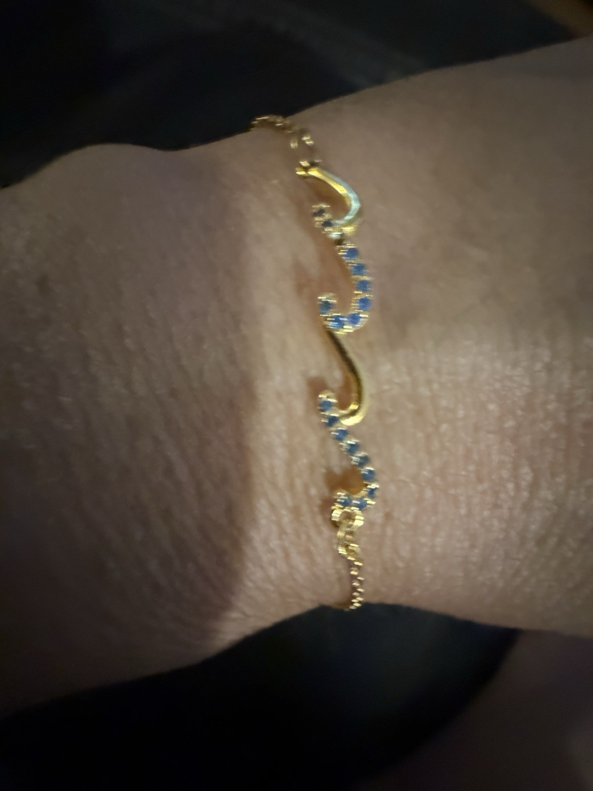 Ocean Wave Waterproof Gold Wave Bracelet Blue CZ Summer Jewelry Resort Wear