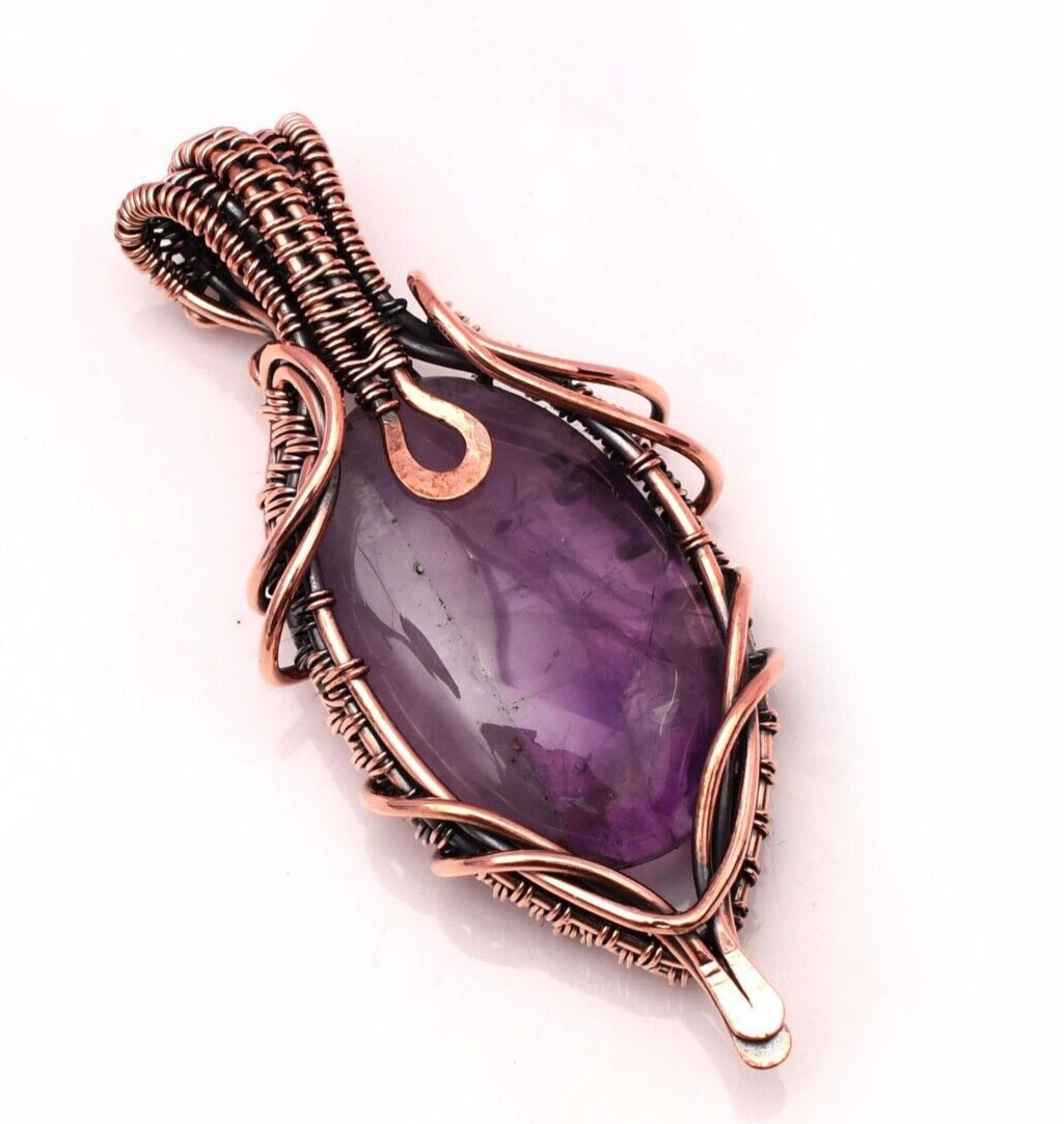 Natural Amethyst Pendant Copper Wire Wrapped Handmade Jewelry Pendant 2.15″