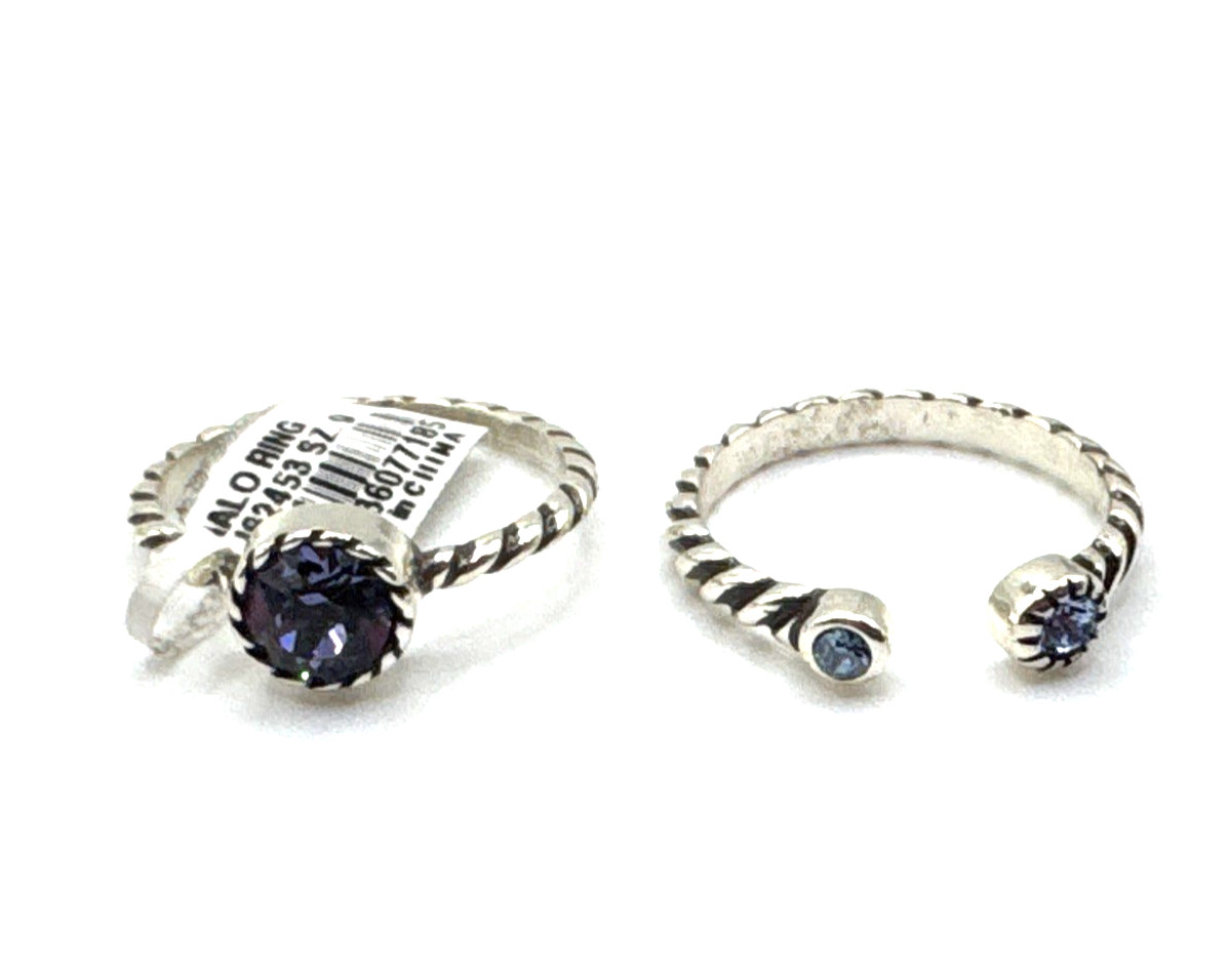 Brighton Halo Blue Purple Crystals Stackable Silver Ring Size 8/9-2 Rings