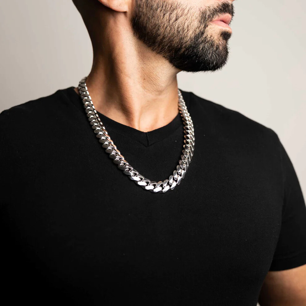 Cadenas de Titanium en Plata 925 Para Hombre Cadena Cubana Gruesa Collar Joyería