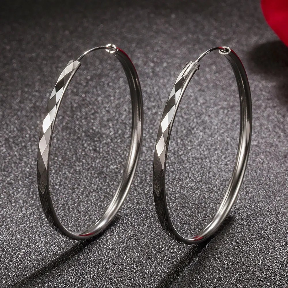 925 Sterling Silver 5CM Large Hoop Earrings Women Wedding Party Jewelry