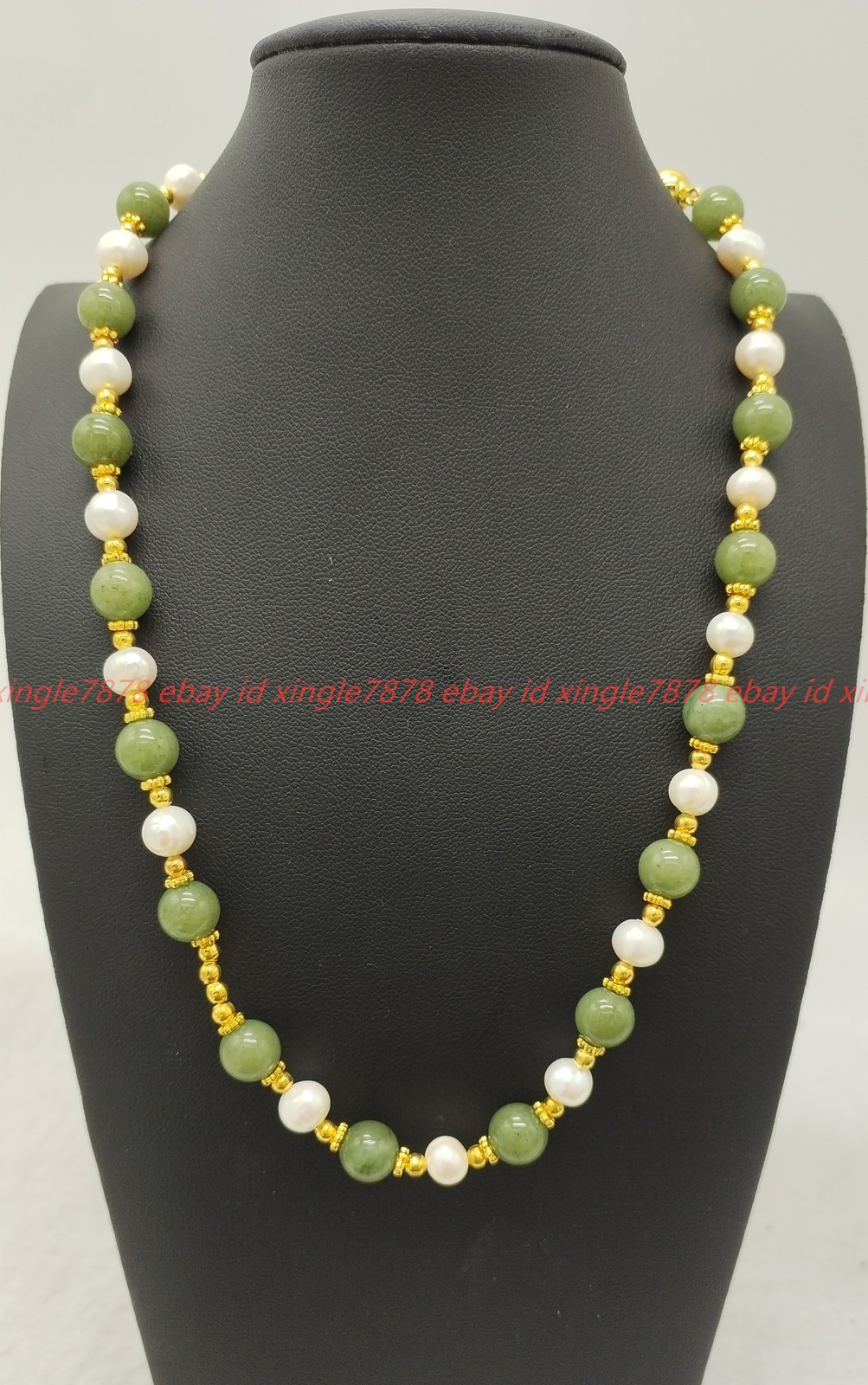 Natural 8mm Green Jade 7-8mm White Freshwater Pearl Gemstone Necklace 16-36in
