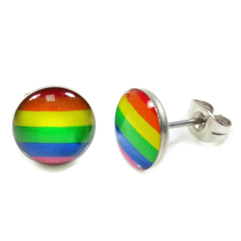 STAINLESS STEEL POST EARRINGS RAINBOW FLAG 10mm Gay Lesbian Pride NEW Pair Stud