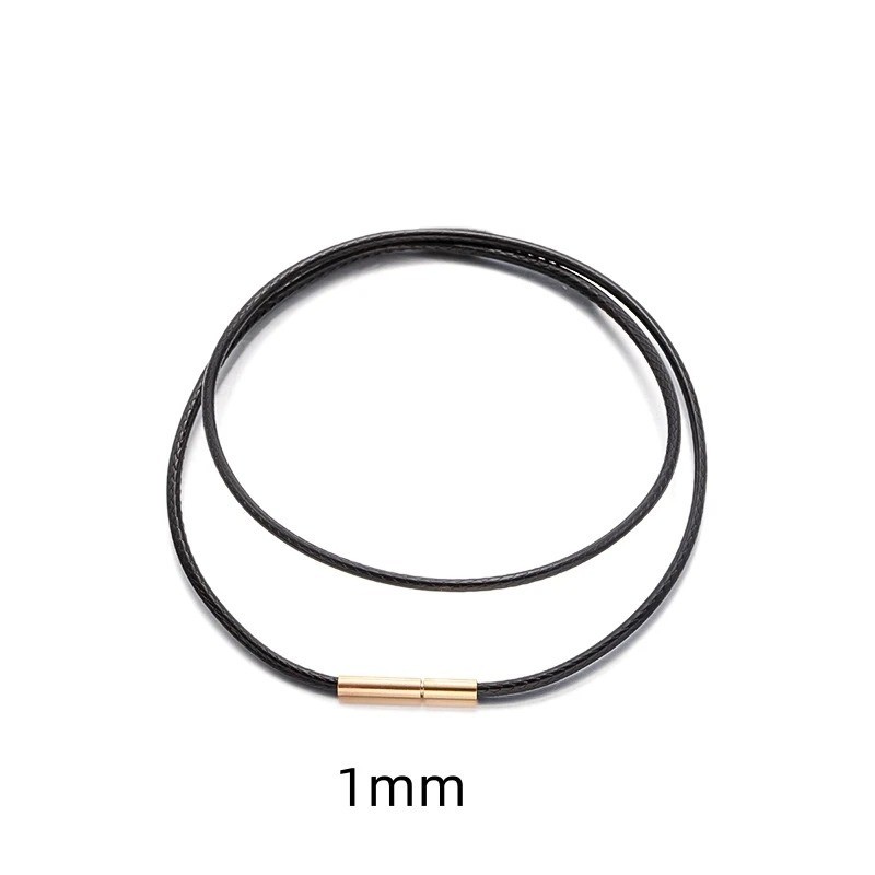 Black Rope Leather Cord Chain Necklace Stainless Steel