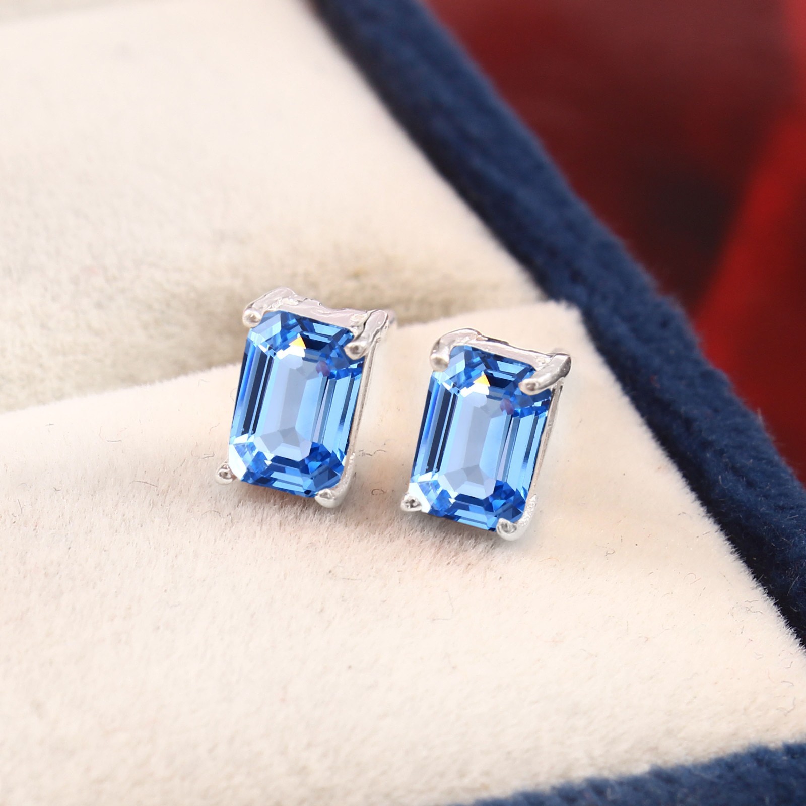 Ceylon Blue Spinel Radiant Cut Gemstone, 925 Sterling Silver Studs Birthday Gift