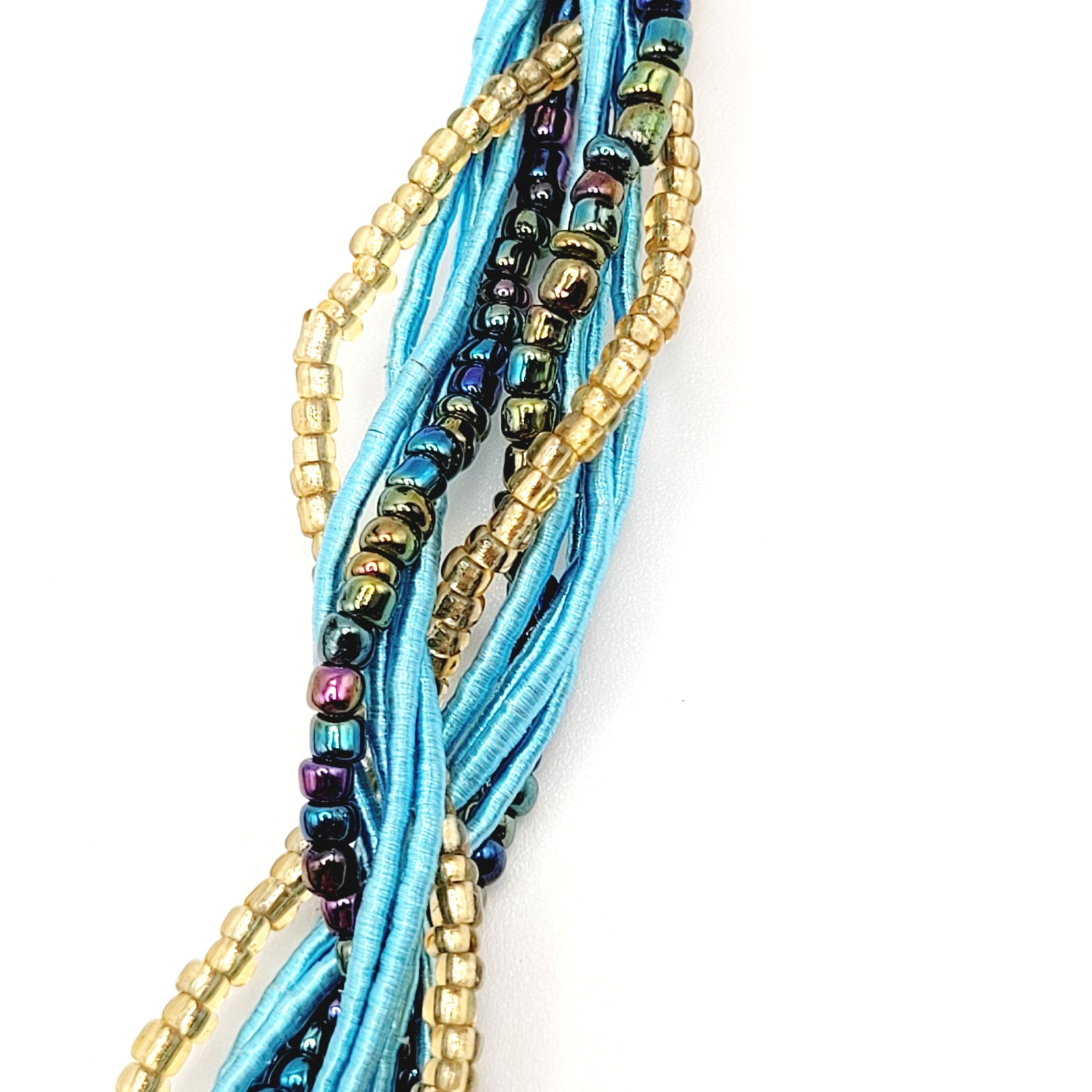 Modern Braided Multi Strand Peacock Colors Crystal Faux Stone Pendant Necklace