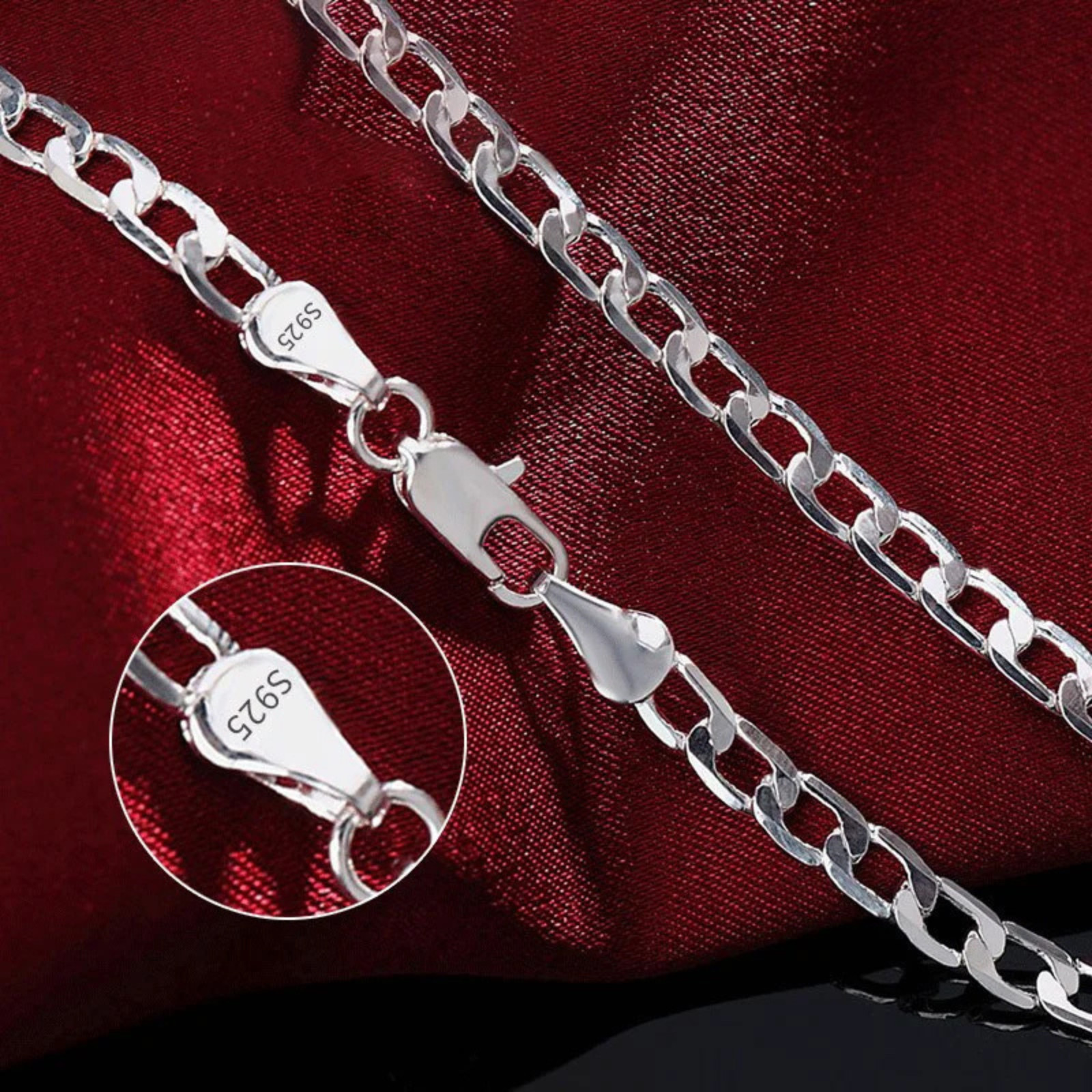Solid 925 Sterling Silver Jewelry Chain Necklace 4mm Cuban Lobster Clasp 16-30in