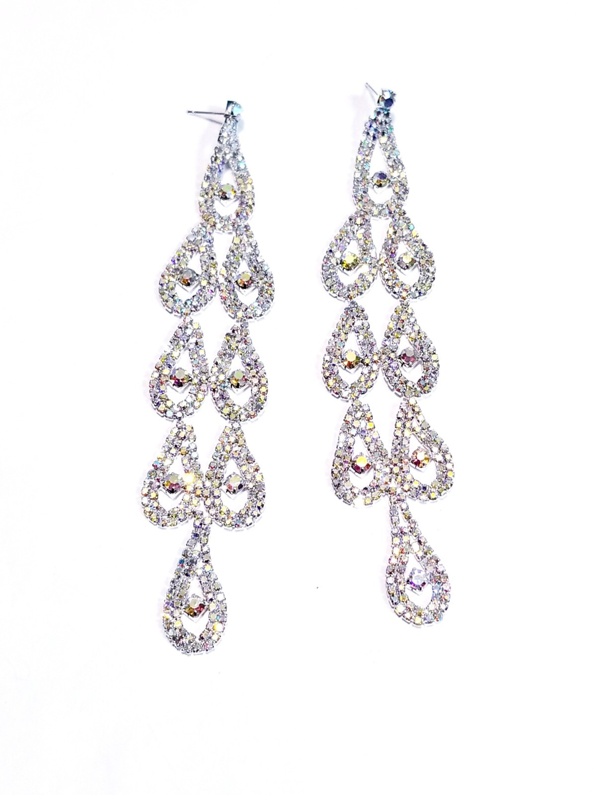 Bridesmaid Drop Dangle Chandelier Earrings 5.8 inch AB Rhinestone Pageant Prom