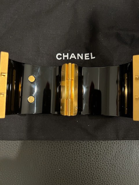 CHANEL Black Cuff Bracelet Gold Plated CHANEL PARIS 6.5″ – 7″ONLY SERIOUS BUYER