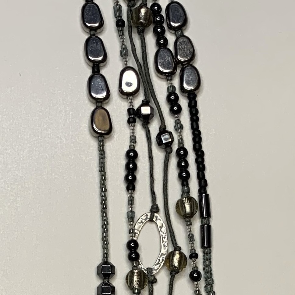 Silpada 3 Strand Sterling Silver Hematite Glass Beaded Dewdrops Necklace N2097