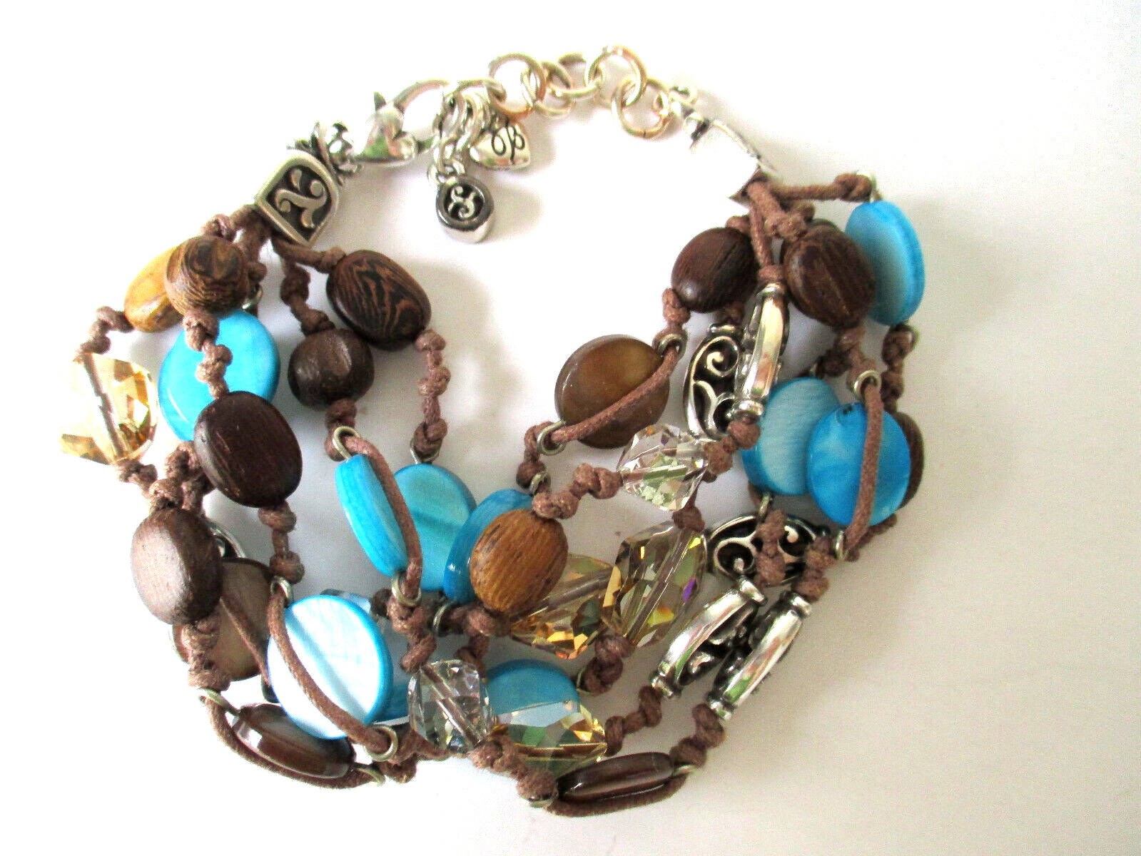 Brighton Riviera Blue Lagoon Bracelet Brown & Blue Beads Silver Plated