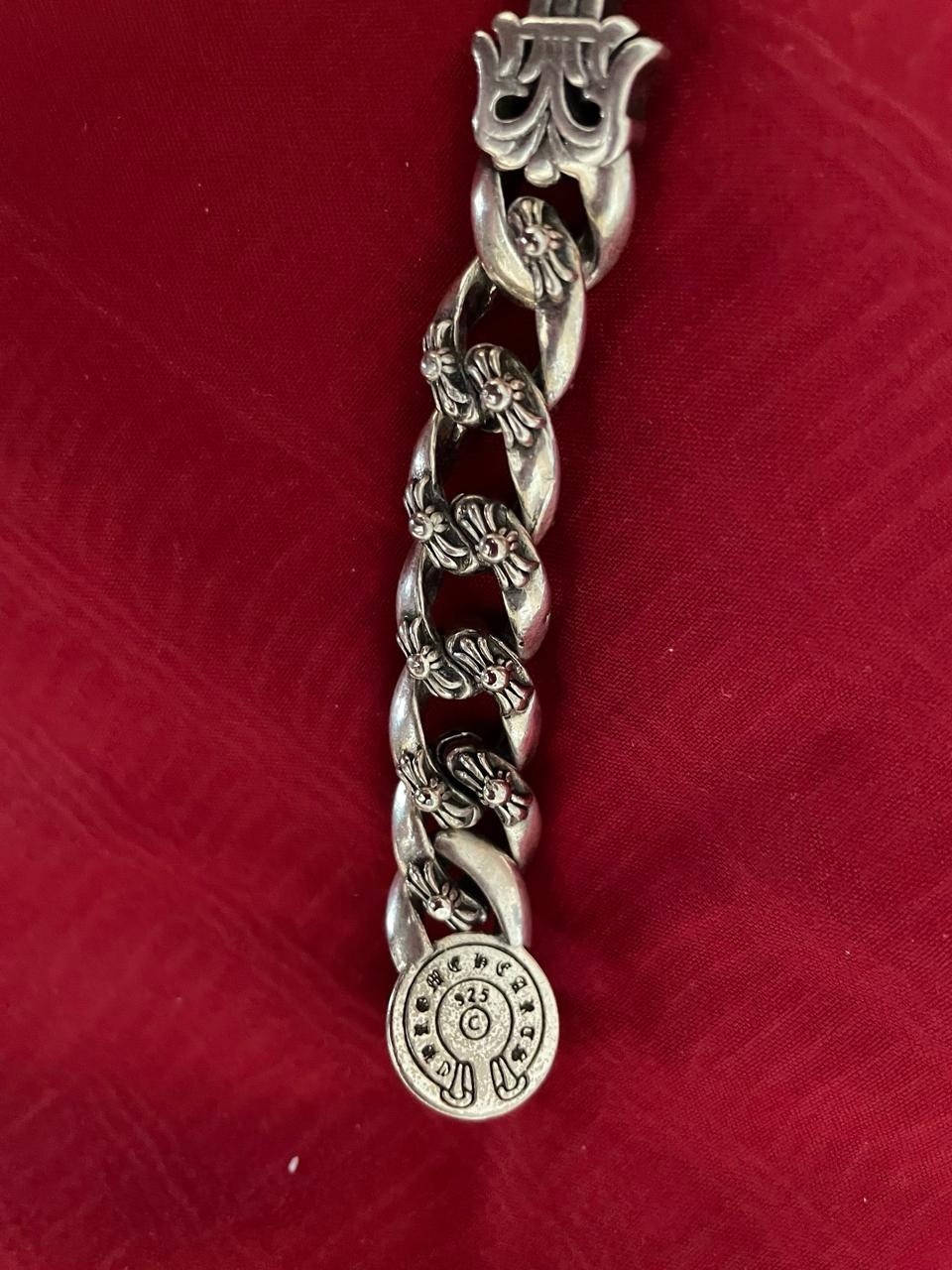 Chrome Hearts Extra Fancy Cuban Link Bracelet 925 Sterling Silver Cross Fleur