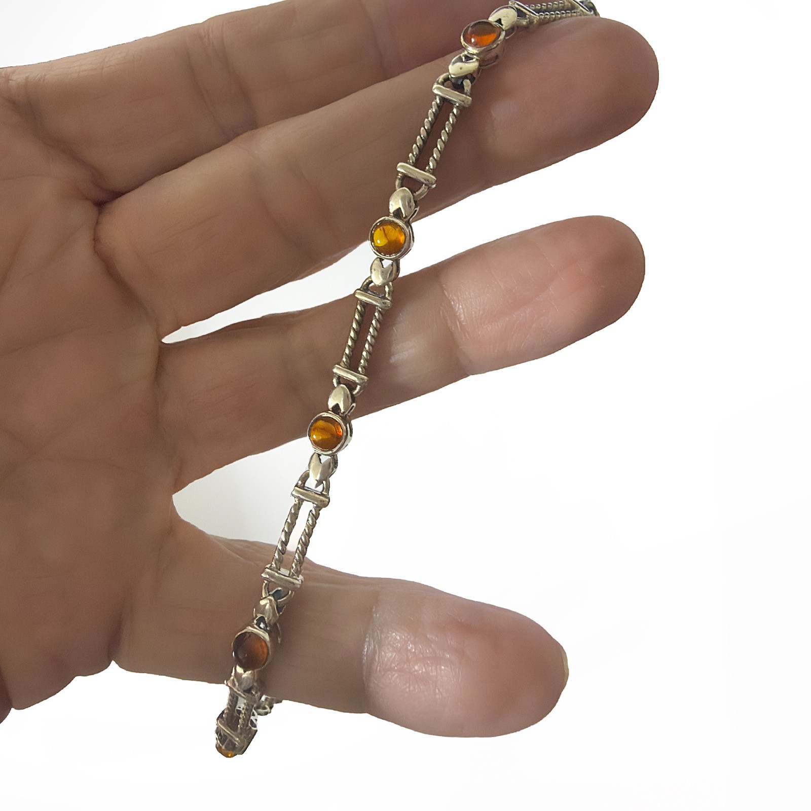 Silpada Sterling Silver 925 RETIRED Golden Amber Tennis Cable Chain Bracelet