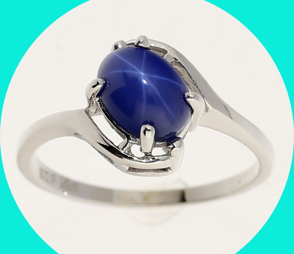 Lab Created Star Sapphire Ring 1.60CT 14K White Gold Size 6.5