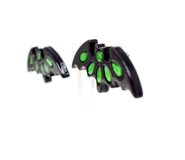Halloween Theme Flying Bat Neon Green Background Earrings