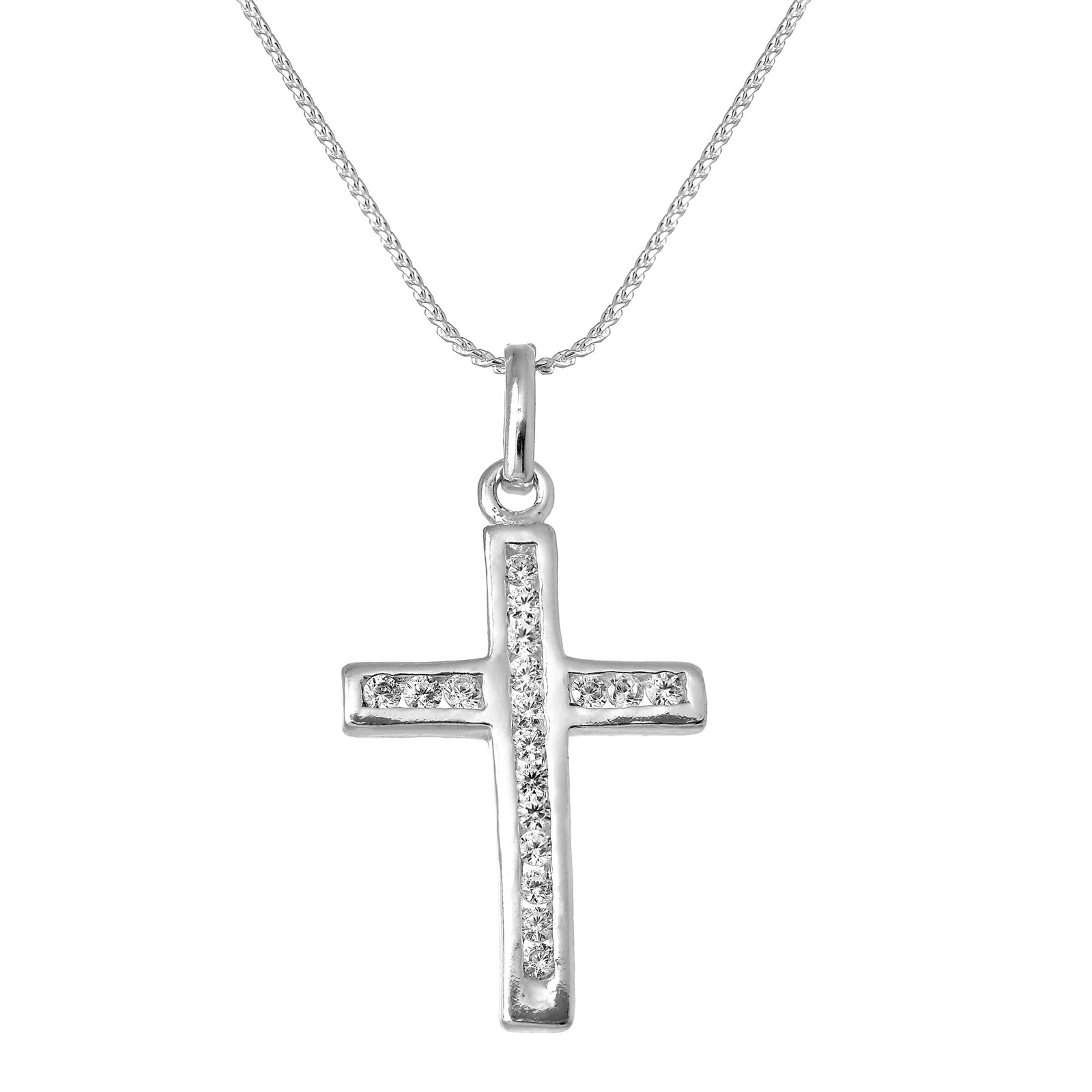 Sterling Silver & CZ Crystal Cross Necklace 16 18 20 22 Inches