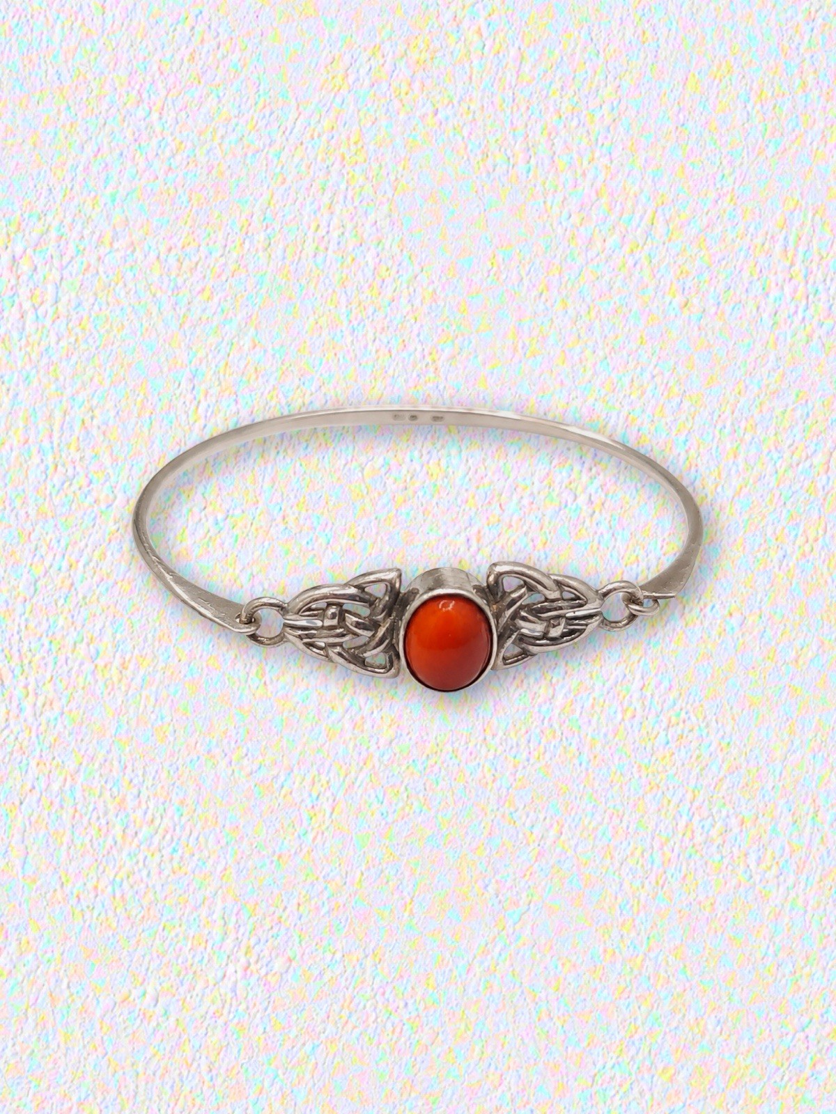 Signed Bocco Celtic Sterling Silver Carnelian Bracelet – 6.75” • 9.3g