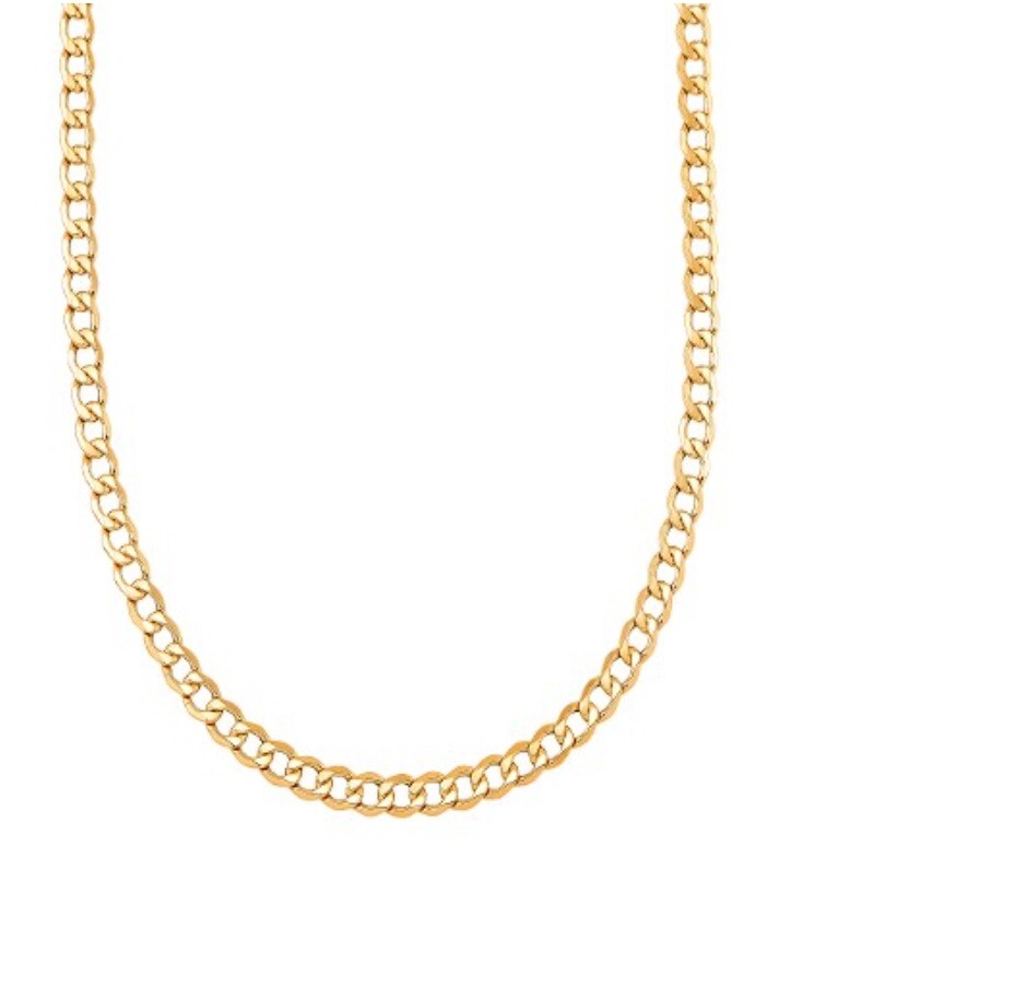 18K Yellow Gold Filled Tarnish-Resistant 4mm Wide Cuban Curb Chain Necklace B70G