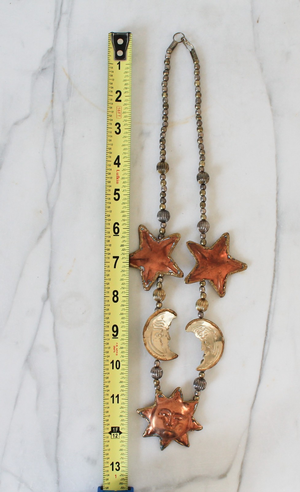 Vintage Handmade Sun Moon & Stars Necklace Celestial Brass Boho Chunky