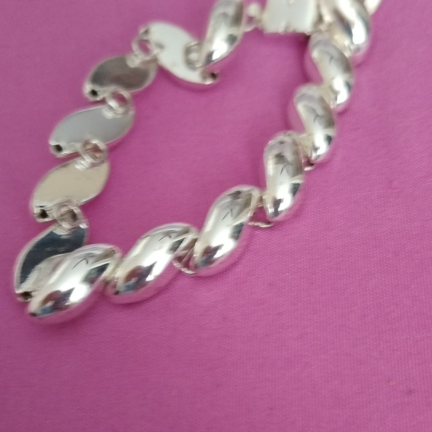 Silver Tone Bar Link Chain Bracelet, Oval Links Style, Metal, No Stone