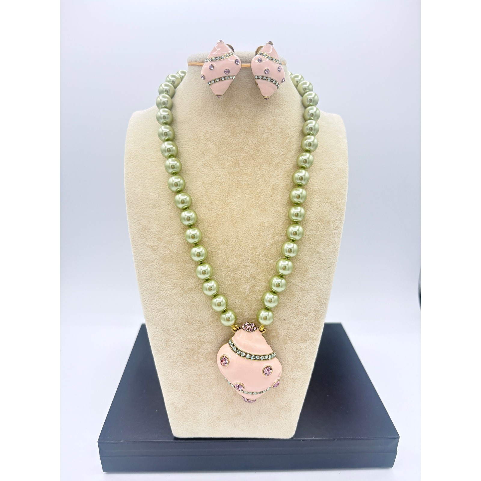Heidi Daus Pink Enamel Seashell Necklace & Earrings Set- Retired Design