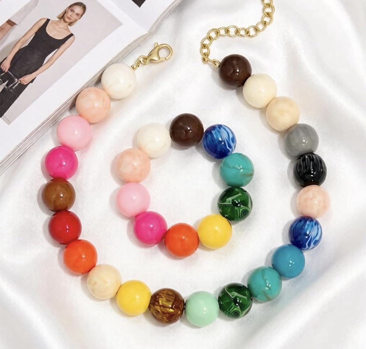 Set Collar + Pulsera de Cuentas Multicolor | Tendencia Verano