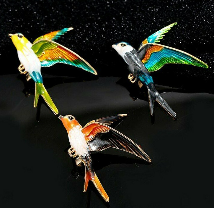 Forest JAY Flying BIRD Colorful Orange Crested Enamel Necklace Pendant Brooch