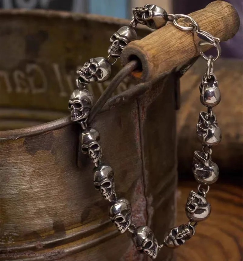 Skull Bracelet Men Gothic Punk Biker Chain Rock Hip Hop Halloween Jewelry