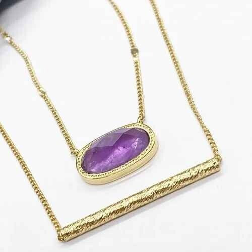 Luna Norte Free People Necklace Set Layered Amethyst/Bar 14K Gold Plated NWT NIB