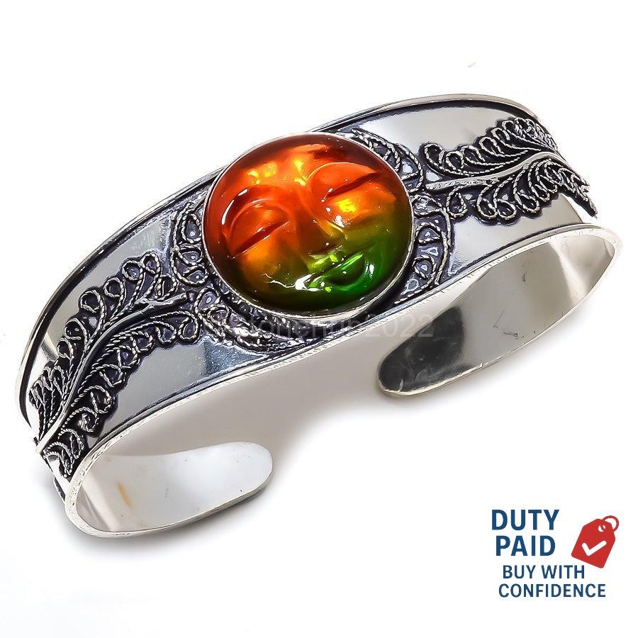 Bi-Color Praying Face Anniversary Engagement Wife Boho Cuff Jewelry 925 Silver