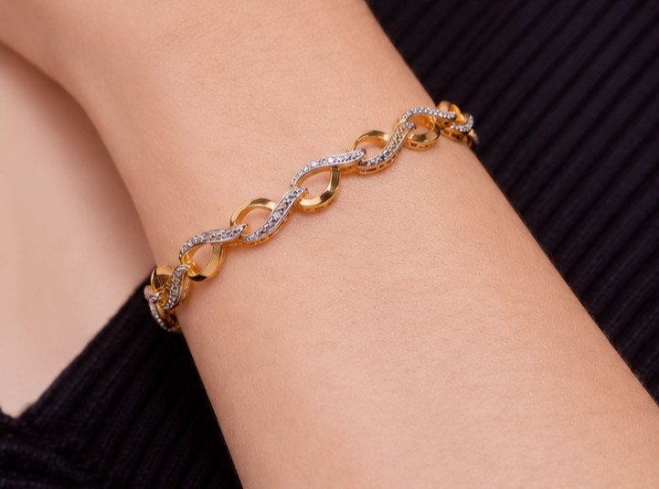 3.75 Ct Round Cut Simulated Diamond Round Link Bracelet 14K 2-Tone Gold Plated