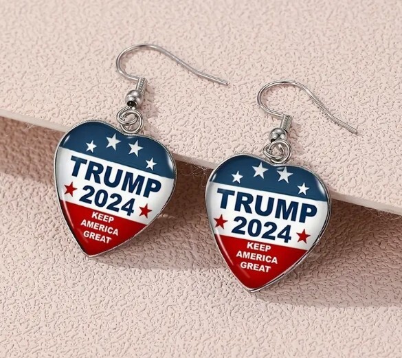 Donald Trump 2024 Keep America Great Heart Shaped Drop Earrings Republican MAGA