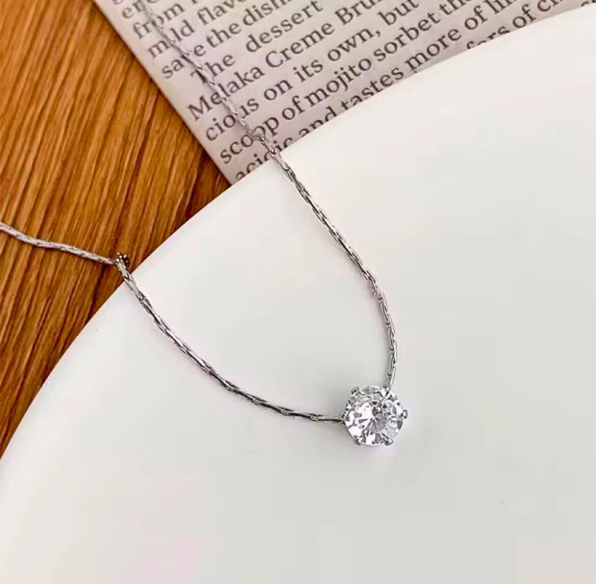 Minimalist Zircon Pendant Necklace Choker Adjustable Silver Gold Plated