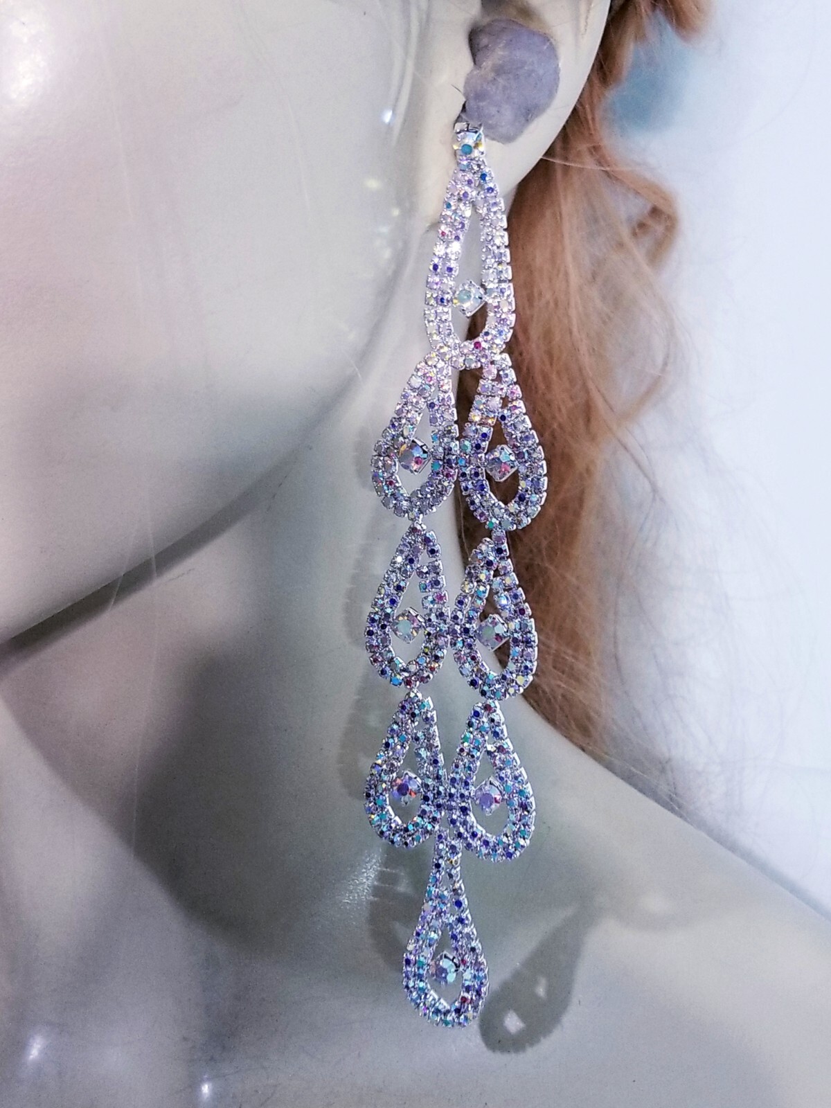 Bridesmaid Drop Dangle Chandelier Earrings 5.8 inch AB Rhinestone Pageant Prom