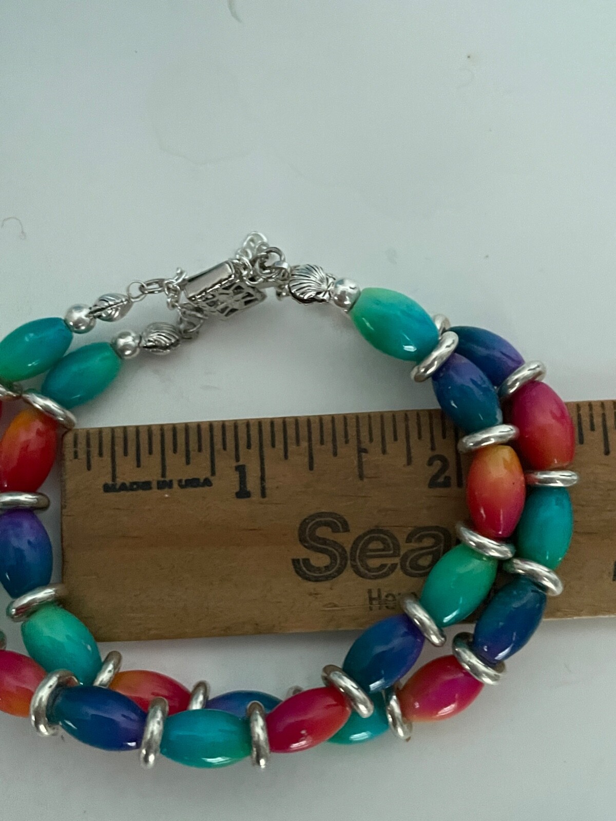 Tie Dye Bead Double Bracelet blue pink green purple silver tone DD104