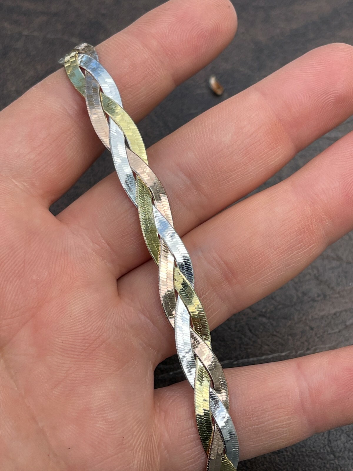 Solid 925 Silver Tri Color Yellow Rose Gold Plated Braided Herringbone Bracelet
