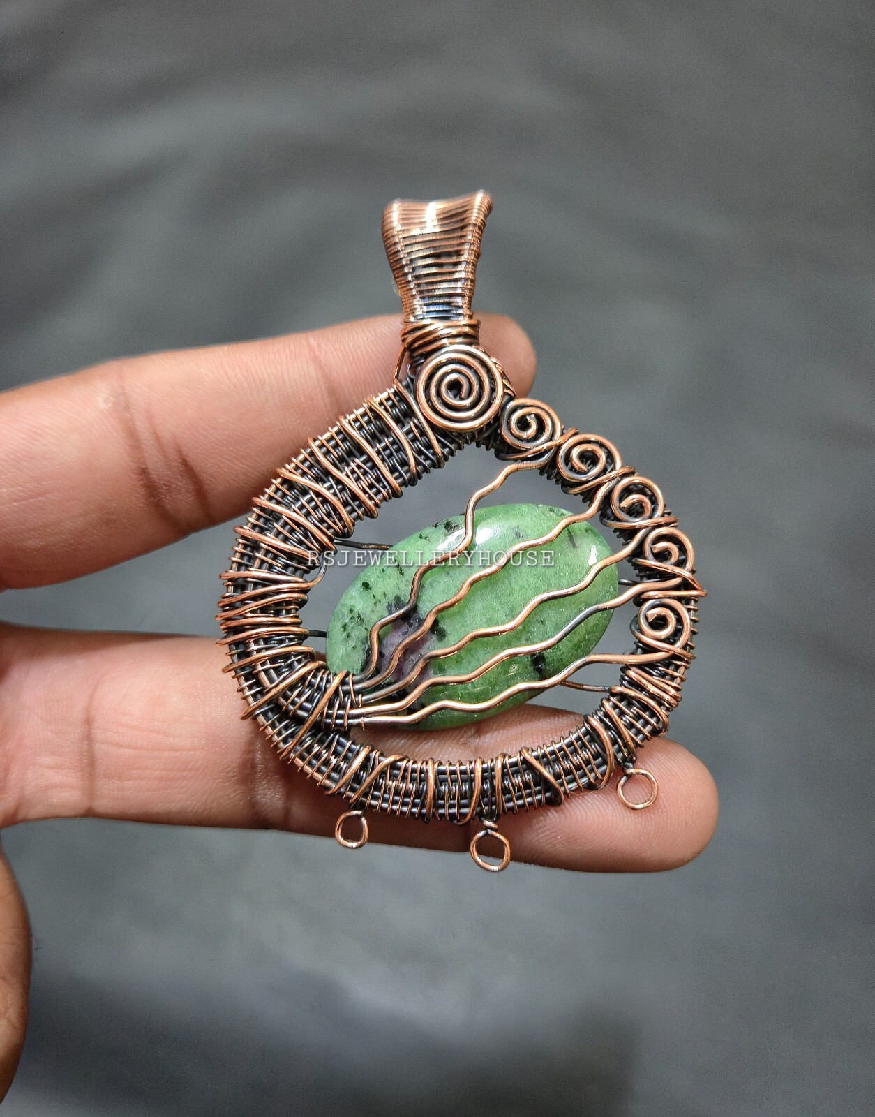 Ruby Zoisite Pendant Copper Wire Wrapped Pendant Handmade Jewelry Pendant Gift