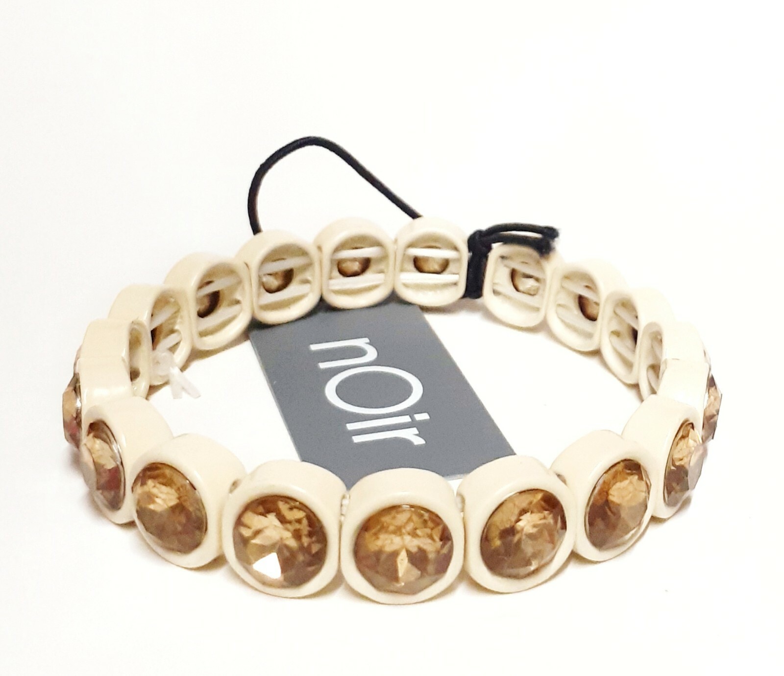 Noir Jewelry Colorful Crystal Brulee Stretch Bracelet Ivory Gold One Size NWT