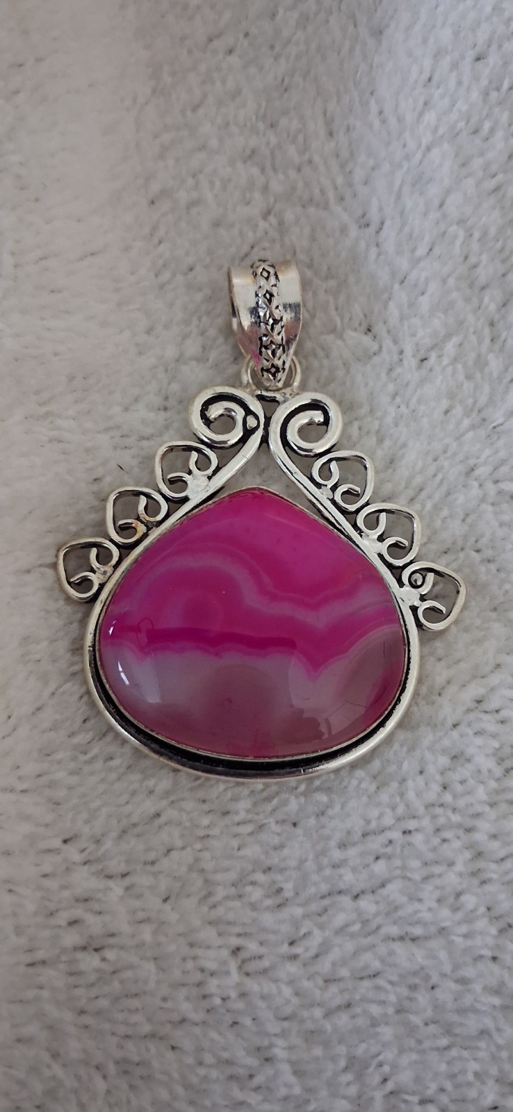 Radiant Pink Lace Agate Gestone Sterling Silver 925 Pendant Jewelry