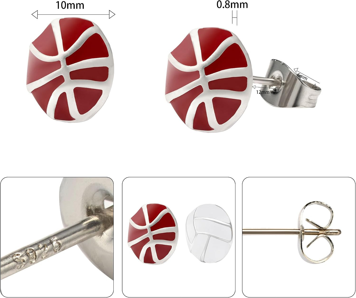 Soccer Stud Earrings, Sterling Silver Baseball Earrings Volleyball Earrings Bask