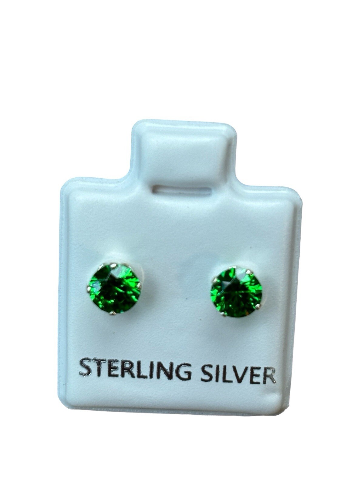 Sterling Silver And Green Colored CZ Round Stud Earrings