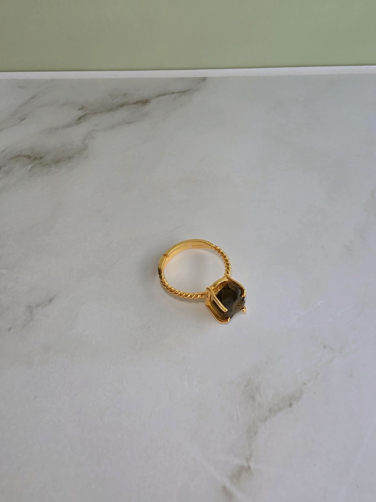 Natural Moldavite Ring 14K Gold Plated 925 Silver Adjustable Gift for Her