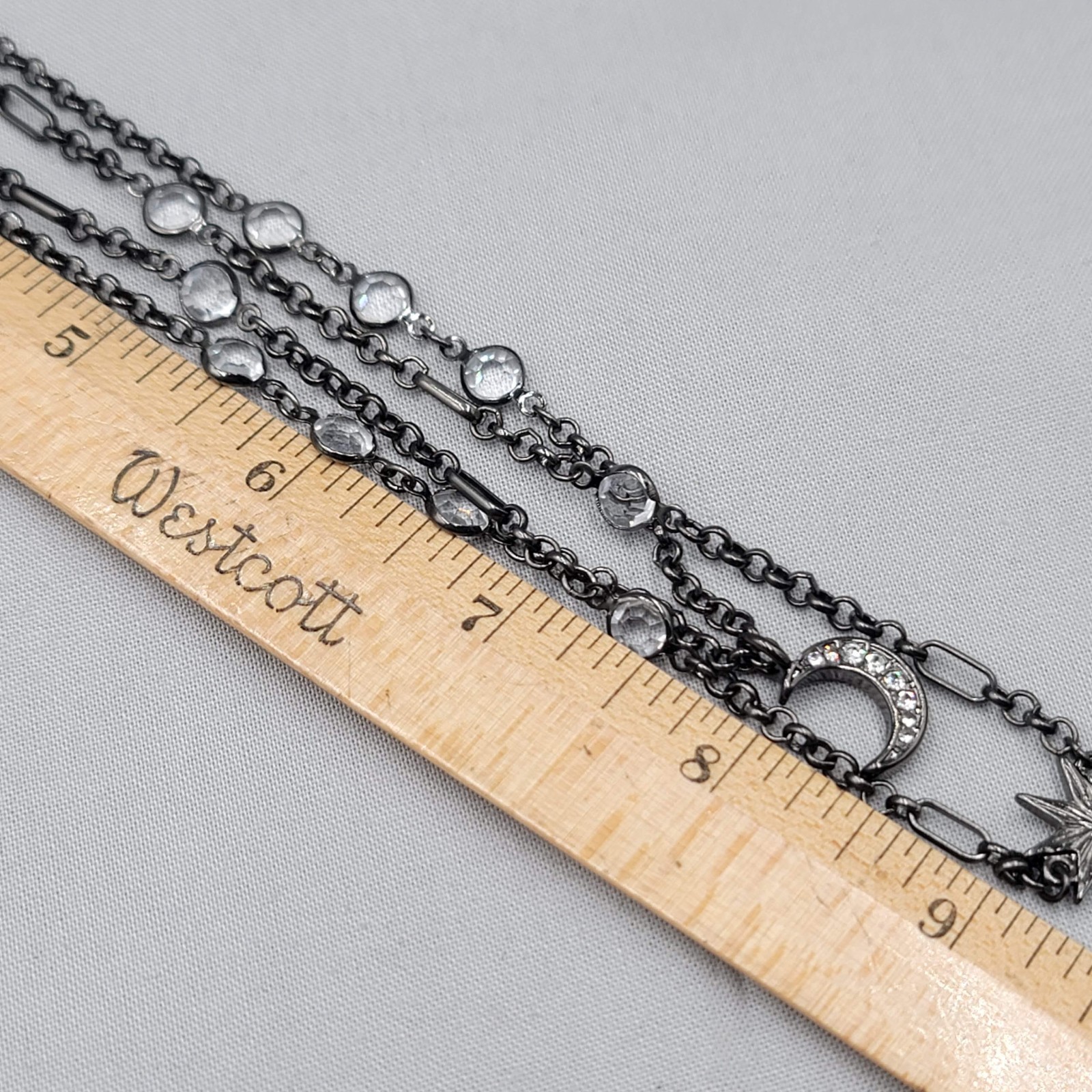 WHBM Celestial Layered Y Drop Necklace Gunmetal Gray 20″+